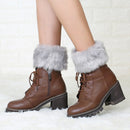 Ladies Short Type Flip Mouth Furry Warm Knit Socks Sleeve Boot Cover(Light Gray)