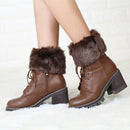 Ladies Short Type Flip Mouth Furry Warm Knit Socks Sleeve Boot Cover(Coffee)