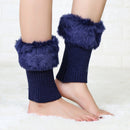 Ladies Short Type Flip Mouth Furry Warm Knit Socks Sleeve Boot Cover(Navy Blue)
