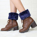 Ladies Short Type Flip Mouth Furry Warm Knit Socks Sleeve Boot Cover(Navy Blue)