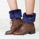 Ladies Short Type Flip Mouth Furry Warm Knit Socks Sleeve Boot Cover(Navy Blue)