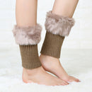 Ladies Short Type Flip Mouth Furry Warm Knit Socks Sleeve Boot Cover(Khaki)