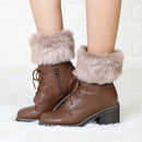 Ladies Short Type Flip Mouth Furry Warm Knit Socks Sleeve Boot Cover(Khaki)