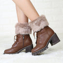 Ladies Short Type Flip Mouth Furry Warm Knit Socks Sleeve Boot Cover(Khaki)