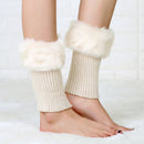 Ladies Short Type Flip Mouth Furry Warm Knit Socks Sleeve Boot Cover(Beige)