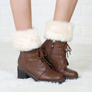 Ladies Short Type Flip Mouth Furry Warm Knit Socks Sleeve Boot Cover(Beige)