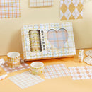 3 Sets 5 Rolls Tape + 80 Sticky Notes Plaid Hand Account Tape Gift Box Set(Jasmine Blooming)