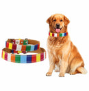 Canvas+PU Colorful Strip Pet Dog Collar M 2.0 x 40cm(Yellow)