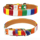 Canvas+PU Colorful Strip Pet Dog Collar XL 3.0 x 60cm(Yellow)