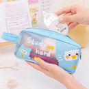 PVC Cute Cartoon Large Capacity Student Stationery Bag(Blue)