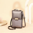 Women Shoulder Crossbody Bag Lock Small Square Bag Cell Phone Bag(Silver Gray)