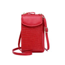 Ladies Crossbody Cell Phone Bag Mini Shoulder Crocodile Coin Purse(Red)