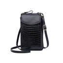 Ladies Crossbody Cell Phone Bag Mini Shoulder Crocodile Coin Purse(Black)