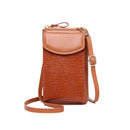Ladies Crossbody Cell Phone Bag Mini Shoulder Crocodile Coin Purse(Brown)