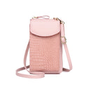 Ladies Crossbody Cell Phone Bag Mini Shoulder Crocodile Coin Purse(Pink)
