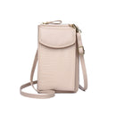 Ladies Crossbody Cell Phone Bag Mini Shoulder Crocodile Coin Purse(Apricot)
