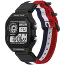 SYNOKE 9619C Nylon Canvas Strap Three-Ring Buckle Vintage Electronic Luminous Watch(Blue White Red)