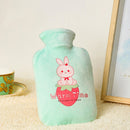 Cartoon Velvet Cover Thickened Explosion-Proof PVC Water-Filled Hot Water Bag, Color: 1000ML Light Green