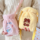 Plush Embroidery Washable Can Be Crossbody Water-Filled Warm Water Bag Purple Bunny+Strap