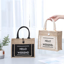 Portable Shopping Bag Waterproof Linen Lunch Bag(Black)
