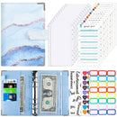 A6 Leather Loose-leaf Budget Book Handbook Notepad(Watercolor Blue)
