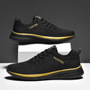 JD-9088 Autumn Fly Woven Soft Bottom Men Leisure Shoes Couple Running Shoes, Size: 47(Black Gold)