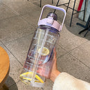 GYBL4503 2000ml Large-capacity Outdoor Sports Water Bottle with Straw, Spec: Purple+3D Stickers