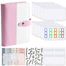 A6 Color Blocking Loose-Leaf Macaroon Notebook PU Cash Budget Handbook(Pink)