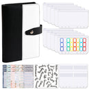 A6 Color Blocking Loose-Leaf Macaroon Notebook PU Cash Budget Handbook(Black)