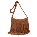 Vintage Frosted Leather Velvet Woven Tassel Crossbody Bag(Camel)