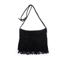 Vintage Frosted Leather Velvet Woven Tassel Crossbody Bag(Black)