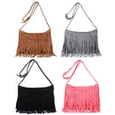 Vintage Frosted Leather Velvet Woven Tassel Crossbody Bag(Black)