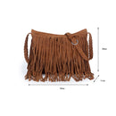 Vintage Frosted Leather Velvet Woven Tassel Crossbody Bag(Black)
