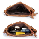 Vintage Frosted Leather Velvet Woven Tassel Crossbody Bag(Black)