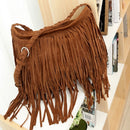 Vintage Frosted Leather Velvet Woven Tassel Crossbody Bag(Black)