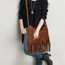 Vintage Frosted Leather Velvet Woven Tassel Crossbody Bag(Black)