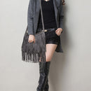 Vintage Frosted Leather Velvet Woven Tassel Crossbody Bag(Black)