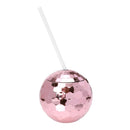 Plastic Straw Water Cup Disco Ball Shape Cup(Rose Gold)