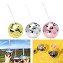 Plastic Straw Water Cup Disco Ball Shape Cup(Rose Gold)