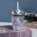 Double Star Plastic Cup Cartoon Water Cup With Straw, Color: 350ml Purple