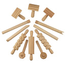 12 In 1 Plasticine Accessory DIY Slime Play Dough Wooden Tools Roller Stamp Rolling Pin Spoon