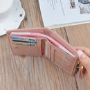 Short Leather Women Zipper Purse Panelled Wallets Trendy Coin Purse(Blue)