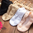 5 Pairs Summer women Silicon Lace Boat Socks Invisible Cotton Sole Non-slip Sock(white)