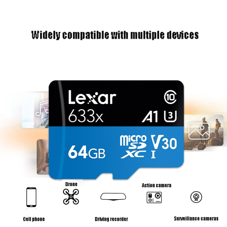 Lexar 633x 64GB High-speed Driving Recorder Dedicated Mobile Phone Memory Card DVR TF Card