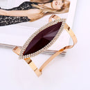 Metal Bangles Women Trendy Resin Mosaic Crystal Bracelet Smooth Wide Opening Adjustable Bangle(Gold brown)