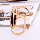 Metal Bangles Women Trendy Resin Mosaic Crystal Bracelet Smooth Wide Opening Adjustable Bangle(Gold brown)