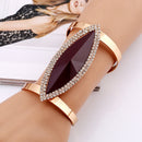 Metal Bangles Women Trendy Resin Mosaic Crystal Bracelet Smooth Wide Opening Adjustable Bangle(Gold brown)