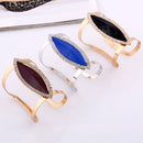 Metal Bangles Women Trendy Resin Mosaic Crystal Bracelet Smooth Wide Opening Adjustable Bangle(Gold brown)