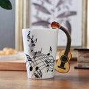Guitar Ceramic Cup Personality Music Note Milk Juice Lemon Mug Coffee Tea Cup Home Office Drinkware Unique Gift(Wooden Guitar Free)