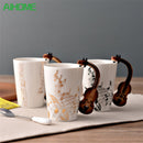 Guitar Ceramic Cup Personality Music Note Milk Juice Lemon Mug Coffee Tea Cup Home Office Drinkware Unique Gift(Wooden Guitar Free)
